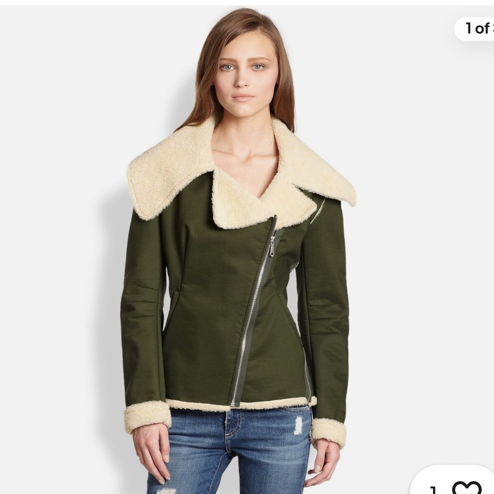 Rebecca Minkoff Sherpa Green Quinn Bomber Jacket NWOT - Picture 2 of 11